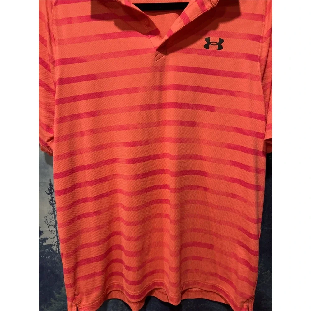 Under Armour Shirt Adult Large Orange Striped Short Sleeve
